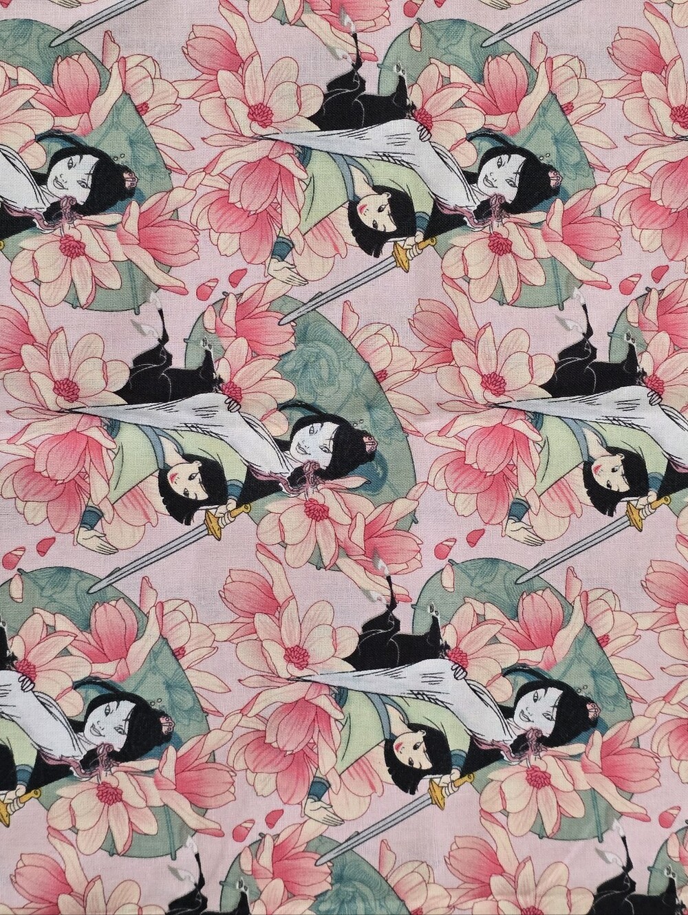 Disney Mulan Floral Fabric Panel / Cotton Craft Fabric Remnant 22” x 45”